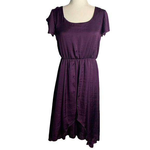Vintage Jody High Low Hem Dress M Purple Short Sleeve Elastic Waist Scoop Neck - Picture 1 of 6